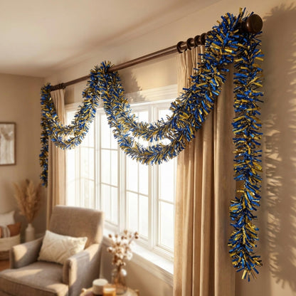 Anderson's Metallic Blue & Gold Tinsel Twist Garland, 25ft Holiday Decoration, Christmas Tree Trim, Parade Float Decor, Party Supplies, Halloween, Graduation, Indoor Outdoor Event Garland