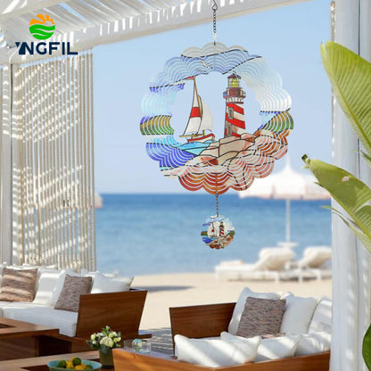 YNGFIL Lighthouse 3D Wind Spinner Kinetic Metal Art Hanging Wind Spinner Outdoor Decoration Ocean Ornaments Decor for Yard and Garden