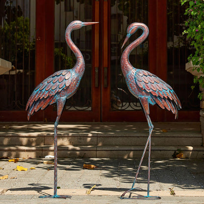 Kircust Garden Crane Statues Patina Heron Decoy, Standing Metal Crane Sculptures Bird Yard Art for Outdoor Decor, 47-48 Inch, Set of 2