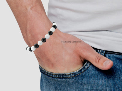 Amazing Gemstone Crystal Bracelet for Women Men's Gifts - Protection Healing Crystal Bracelet - 8mm Gemstone Beaded Stretchable Bracelet Pulseras Para Hombres Mujer Stocking Stuffers Mothers Day Gift (Black Tourmaline Selenite)