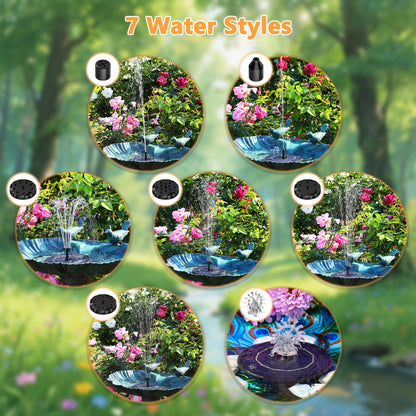 AISITIN Solar Fountain Pump with Windmill & 6 Nozzles & 3 Fixed Bracket, DIY Solar Bird Bath Fountain Built-in 1000mAh Battery for Outdoor, Garden, Pond, Pool, Backyard and Bird Bath