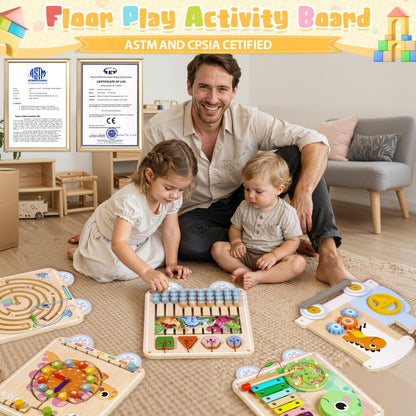 QIESIDM Train Activity Wall Busy Board,Wooden Montessori Sensory Toys,15-in-1 Sensory Wall Panel for Kids, Toddler Educational Toys for Playroom,Preschool,Daycare,Nursery,Classroom