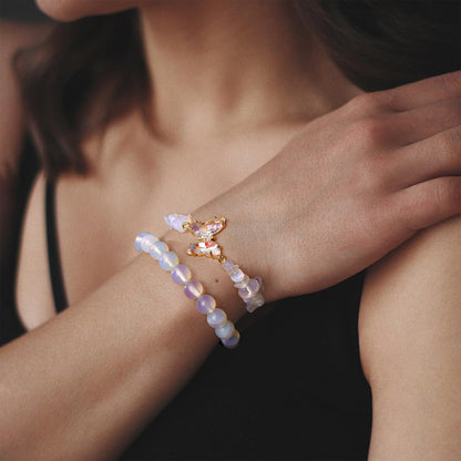 GolbalJew Opal Stone Bracelet for Women Healing Crystal Stone Bracelets Gemstone Beads Stretch Bracelet Butterfly Charms Jewelry Women Gift