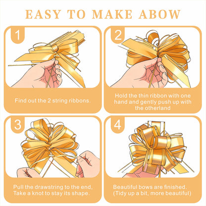 TIMESEEK 10-Pack Metallic Gold Pull Bows for Gift Wrapping - 6 Inch Reusable Ribbon Bows, Large Instant Floral Decor Bow for Wedding, Christmas, Birthday Decor, Gift Basket & Party Decorations