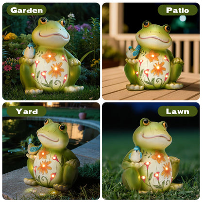 ZioWio Solar Garden Frog Decor Outdoor Statue - Frog with LED Waterproof Sculptures Lights, Cute Pond/Yard Statues Outside Decoration, Home, Lawn, Patio, Resin Animal Ornament, Women/Gardening Gift