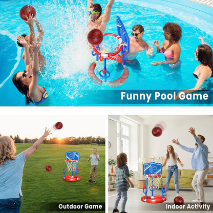 AuroTops Pool Basketball Hoop Poolside with Backboard & Ring Toss Pool Games,Floating Basketball Hoop for Pool Toys for Kids Ages 4-8,Family Party Summer Toys for Kids Ages 8-12,Summer Vacation, Blue