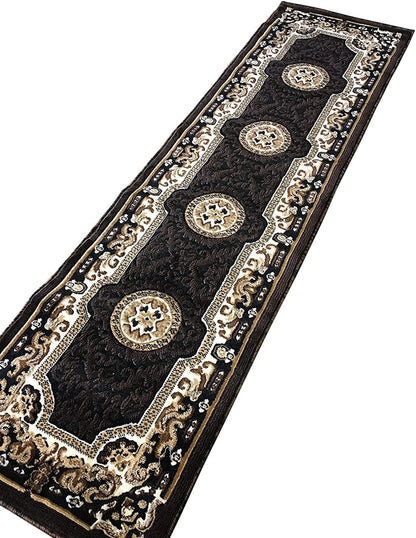 YHSF Traditional Floral Area Rug - Washable Carpet for Living Room, Bedroom, Entryway, or Kitchen - Easy Clean Colorful Flower Rug - Black, 2 ft x 7 ft