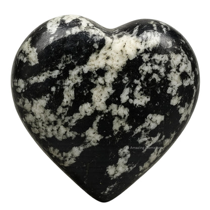 Black & White Tourmaline Crystal Heart Palm Stone - Pocket Massage Worry Stone for Natural Body Chakra Balancing, Reiki Healing and Crystal Grid
