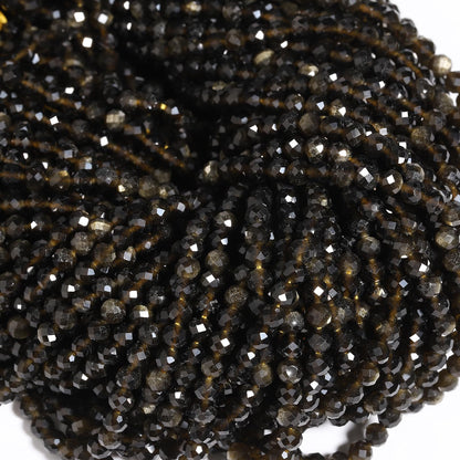 Song Xi 120pcs 3mm Natural Gold Obsidian Gemstone Beads Faceted Round Loose Stone Beads for Jewelry Making