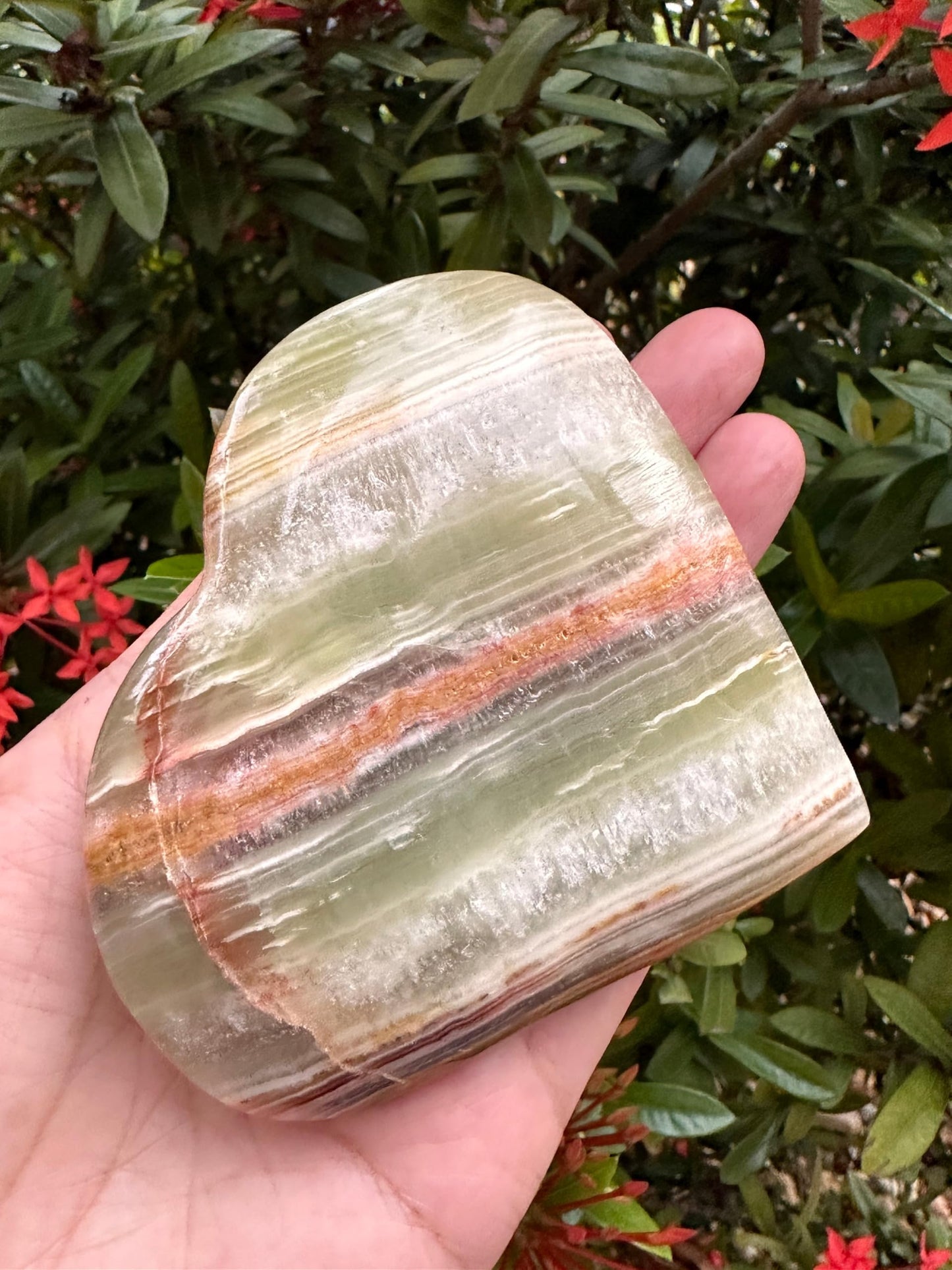GAF TREASURES Jumbo Green Onyx Gemstone Hearts, Polished Green Onyx Puffy Hearts, Green Onyx Crystal Palm Stone, Green Onyx Healing Crystal Hearts (1 Heart)