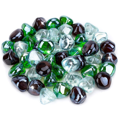 Stanbroil 10-Pound Blended Fire Glass Diamonds - 1/2 inch Fire Glass Blended Emerald Green, Crystal Ice, Amber Luster for Indoor and Outdoor Gas Fire Pits and Fireplaces