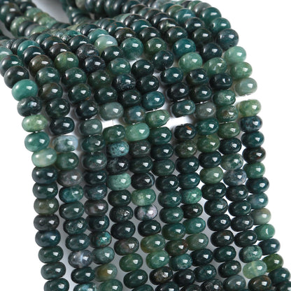 5x8mm 76pcs Natural Moss Agate Stone Rondelle Spacer Loose Beads Abacus Disk Stone Round Loose Gemstone Beads for Jewelry Making DIY Bracelet Necklace