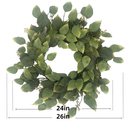 26" Green Hibiscus & Eucalyptus Leaf Wreath for Front Door - Large Artificial Greenery Outdoor Wreath for Porch, Window, Farmhouse, Home, Holiday, Hanging Decor - Spring, Summer, Fall, All Seasons