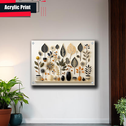 Scandinavian Folk Art, Black and Beige Abstract Botanical Wall Art for Scandinavian Home Decor, poster Prints, Home Decor