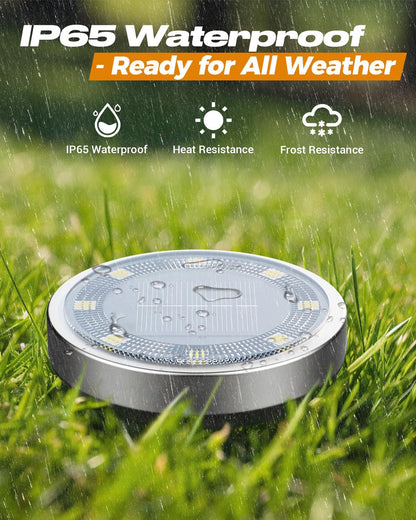 btfarm 16 Pack Solar Lights Outdoor, 8 LED Solar Ground Lights IP65 Waterproof Flat Solar Disc Light, Pathway Lights for Garden Lawn Patio Yard Path Landscape, Cool White