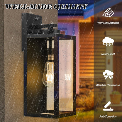16-inch Dusk to Dawn Outdoor Wall Light Fixture, Large Black Exterior Wall Lantern Waterproof, Farmhouse Porch Sconce Lighting, Modern Wall-Mounted Outside Lights for House Garage, Patio Lamp, 2 Packs