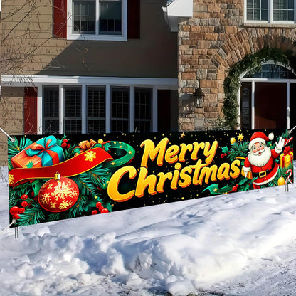 BlissYard Merry Christmas Banner Santa Gift Ribbon Decor Backdrop 78x17 Inches Festive Holiday Party Wall Decor Outdoor Indoor Welcome Banner Wall Hanging for Party Decoration Supplies