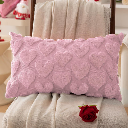 DFXSZ Valentines Pillow Covers 12x20 inch Set of 2 Valentines Day Decoration Pink Heart Soft Plush Faux Fur Jacquard Throw Pillows for Bedroom Sofa Holiday Festivals Home Decor PTK017B12