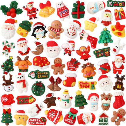 DTOFOOT 60 Pcs Mini Christmas Resin Charms，60 Styles Miniature Ornaments Flatback Resin Charms Beads for Scrapbook Phone Cases Hair Clips DIY Christmas Craft Supplies