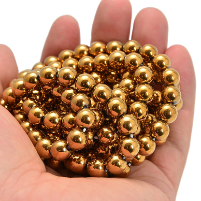 jodaying 10mm Gold Plated Hematite Smooth Round Natural Gematone Loose Beads for Jewelry Making DIY Findings 1 Strand 15"