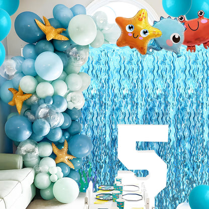 Wavy Tinsel Foil Fringe Curtains Teal Blue Streamers Backdrop for Ocean Themed Party Blue Birthday Under The Sea Party Decorations(2 Pack,3.2 ft x 6.6 ft)