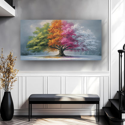 Abstract Four Seasons Tree Picture Print Canvas Wall Art Living Room Dining Room Office Study Bedroom Wall Decor Wall Art Prints Modern Style Artwork Waterproof Ready to Hang - 20x40 Inch