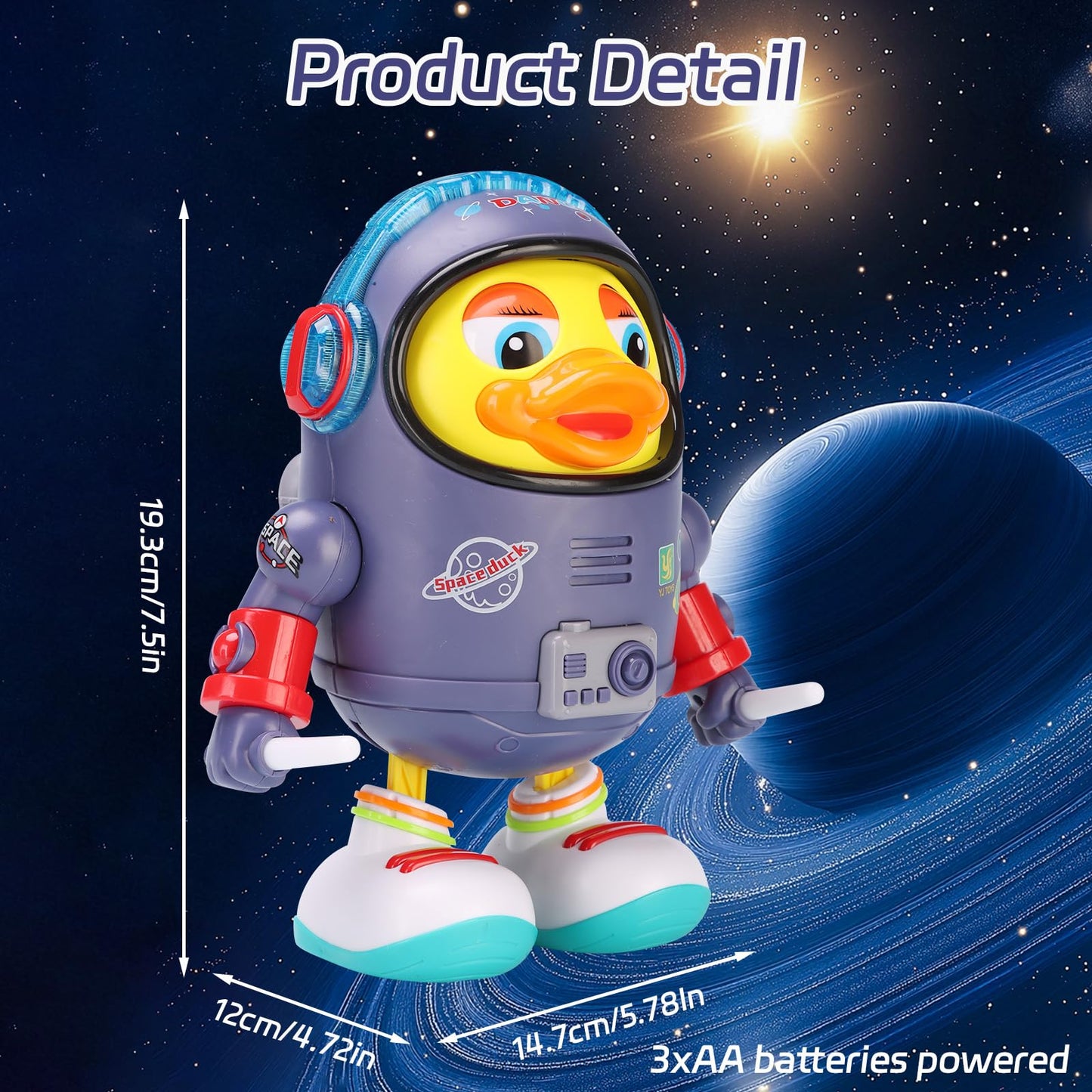 Dancing Space Duck Toy, Electric Dancing Duck Toy Baby Musical Toys, Cute Singing Walking Duck Toys with Music & LED Lights for Toddlers Kids Birthday Gifts (Blue)