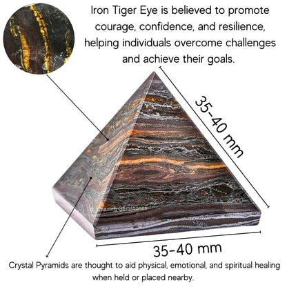 Amazing Gemstone Iron Tiger Eye Pyramid Crystal Healing Stones - 1.5" Great Pyramid Figurine of Natural Stone Pyramid for Meditation, Reiki, Chakra Balancing and Crystal Pyramids Grid