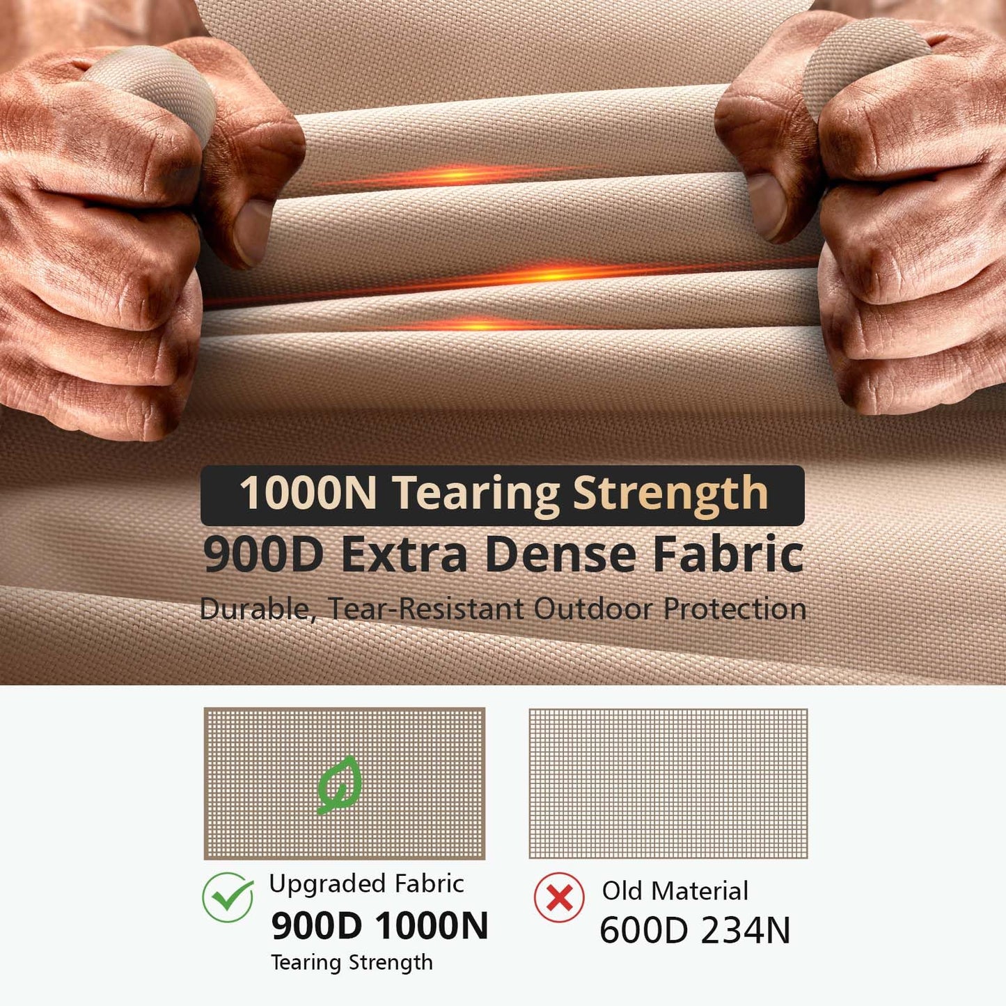 QH.HOME Fire Pit Cover Square-40-44 Inch Heavy Duty 900D Strong Tear-Resistant and UV Resistant and Waterproof and Fading Resistant Material Polyester Firepit Covers for Outdoor Fire Table-Wheat