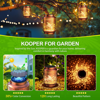 KOOPER 2 Pack Solar Lanterns Outdoor Waterproof Birthday Gifts for Women Mom Grandma, Upgraded Hummingbird Hanging Solar Lantern Lights Outdoor, 2 Modes Metal Outdoor Decoration for Yard, Patio