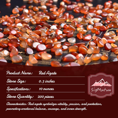SigMntun Polished Red Agate Crystal Chips 200 Pcs - 0.3" 10 oz Tumbled Stone Chips Crushed Sea Glass Stones Healing Reiki Crystal Making Home Decoration