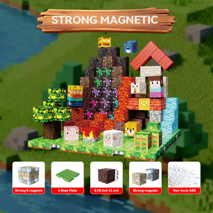powerful xishan 150 PCS Magnetic Blocks, Magnetic Building Blocks Cubes, Farm Magnet Toys for Kids Ages 3+, Magnet Blocks with 4 Bottom Plate for Boys, STEM Toys & Ideal Christmas Birthday Gift