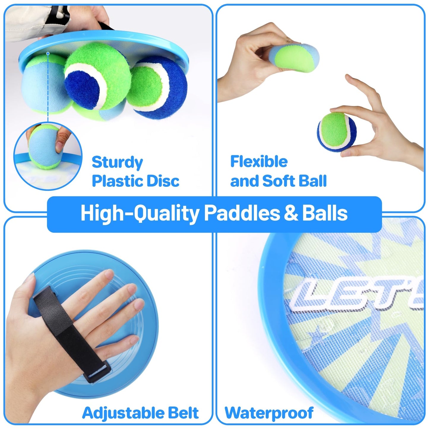 ANNKIE Kids Toys Toss and Catch Ball Set Game with 4 Paddles 4 Balls,Beach Toy Pool Toy Outdoor Yard Game for Kids Ages 3-12,Toys for Toddlers Age 3-5, Gifts for 3 4 5 6 7 8 9 10+ Year Old Boys Girls