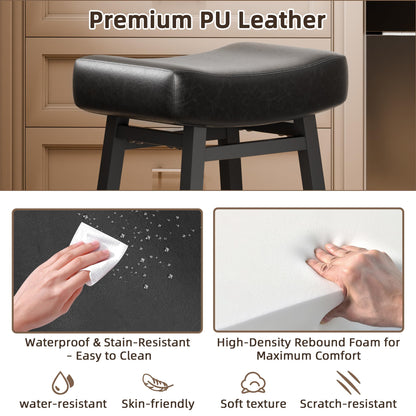 LONXIU Counter Height Bar Stools Set of 2, 24 Inch Backless BarStools for Kitchen Island Leather Saddle Bar Chairs Kitchen Stools with 4" Thick Seats & Heavy Duty Metal Base, Black