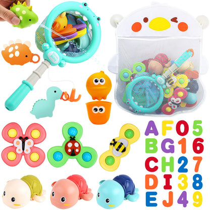 LZZAPJ Baby Bath Toys for Toddlers 1-3, Kid Bathtub Toy with 36 Foam Bath Letter & Number, Fishing Games with Fish Net, Water Pool Toy with Storage Bag, Shower Toy Gift for Boy Girl Infant 1 2 3 4 5 6
