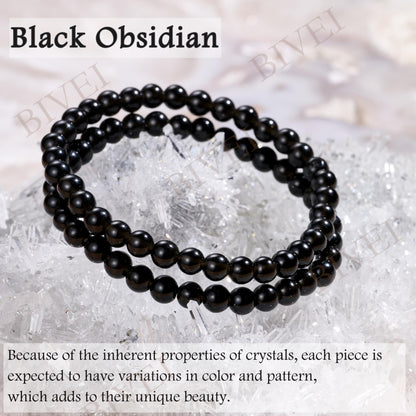 Bivei Black Obsidian - Strength - 6mm Beaded Bracelets for Women Handmade Semi Precious Natural Stone Stretch Elastic Jewelry for Women Yoga Protection Gifts Small
