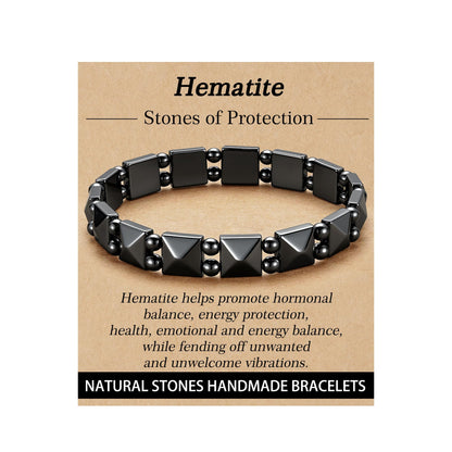 HEYOLL Hematite Bracelet Men Natural Stones Handmade Bracelets Hematite Stone Healing Bracelet, Mens Bracelet Gifts for Husband Brithday Valentines Day Gifts for Men