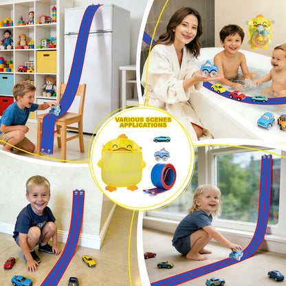 Race Car Bath Toy Set, Toddler Bath Toys, Flex Race Track Car Set, Kids Bathtub Gift, Including Mesh Storage Bag - Suction Cup, for Ages 3 & Up (10-Piece Set) (Blue & Red)