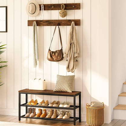 HOOBRO Hall Tree with Bench, Coat Rack Shoe Bench Set, Entryway Shoe Rack with Coat Hooks, Hall Tree Coat Rack, Mud Room, Industrial, for Foyer, Front Door, Rustic Brown BF07MT01