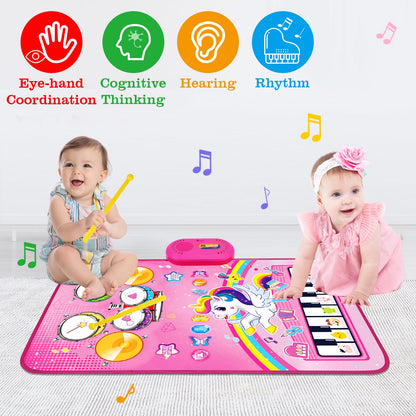 Toys for 1 Year Old Girl Gifts: Baby Musical Mat Toddler Toys Age 1-2 - 3 in 1 Piano Drum Animal Touch Unicorn Toy - Infant Music Toy 12-18 Months Babies Birthday Gifts for 1 2 3 Year Old Boys Girls