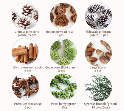 DIY Natural Dried Flower Kit - Bulk Dried Plants, Pine Cones, Scented Lemon Slices, Cinnamon Sticks Wood Roses & Mini Pinecones for Home Décor, Christmas Decoration (Green)