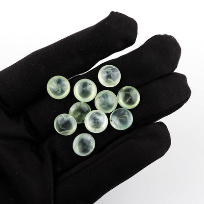 ColouredRocks Prehnite (35cts) (10pcs) (10mm) Natural Cabochon Crystals, Loose Gemstone, Wholesale Polished Supply, Jewelry Making, Chakra Healing Stone, DIY Craft, Gem Collection