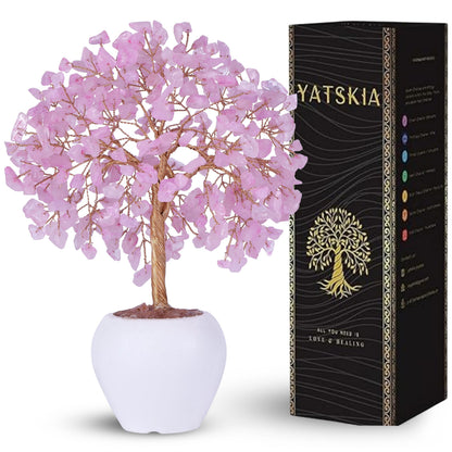 YATSKIA Rose Quartz Crystals Tree, Crystals and Healing Stones, Pink Crystal Tree, Office Decor for Women, Birthday Gifts for Women, Crystal Decor, Spiritual Gifts