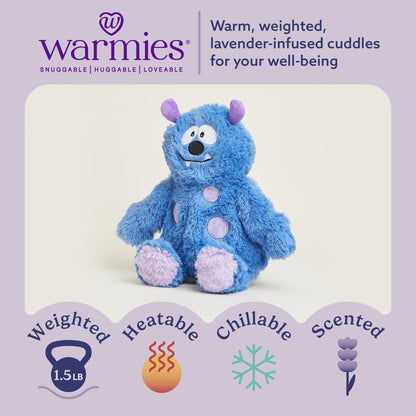 warmies Microwavable & Weighted Stuffed Animals, Blue Monster - Heat & Chill Therapy Animal Heating Pad - Hugging Comfort Weighted Plushies for Adults & Children (Boys, Girls, Babies & Toddlers)