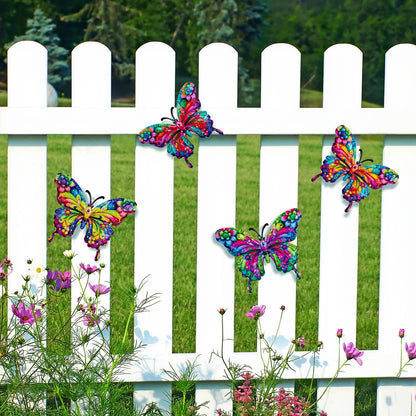 SUNREEK 4Pcs Metal Butterfly Wall Decor, 9 Inches Butterfly Outdoor Wall Art for Fence Garden Yard Room Patio Balcony Decorations