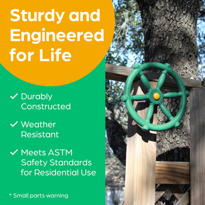 Jungle Gym Kingdom Playground Accessories - Pirate Ship Wheel for Kids Outdoor Playhouse, Treehouse, Backyard Playset Or Swingset - Wooden Attachments Parts (Green)