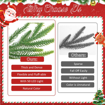 9FT Garland with 7 Modes LED Light, 9 True Pinecones&Red Cones&Eucalyptus Leaves, Norfolk Pine Garlands for Festivals Day, Wall, Indoor, Outdoor Holiday Winter Decorations