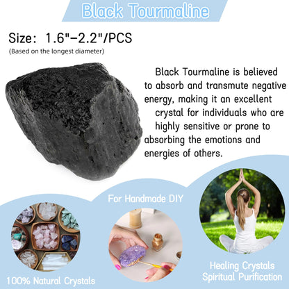 YATOJUZI Black Tourmaline 1.8-2.2" Natural Raw Stones and Healing Crystals Large Stone Rough Crystal Rocks for Tumbling Cabbing Polishing Fountain Rocks Decoration 1PCS