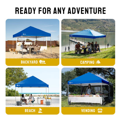 CROWN SHADES 8x8 Pop Up Canopy - Beach Tent with One Push Setup - Easy Outdoor Sun Shade for Events, Parties, Camping - Gazebo with STO-N-Go Cover Bag, Silver Coated Top, Blue