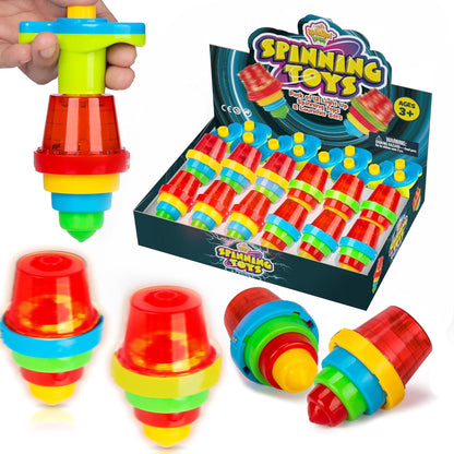 IPIDIPI TOYS Spineez Light Up Spinning Tops – 12-Pack LED Spinner Toys - Spinning Tops for Kids - Birthday Party Favors, Goodie Bag Stuffers for Kids, Classroom Prizes for Boys & Girls – Red